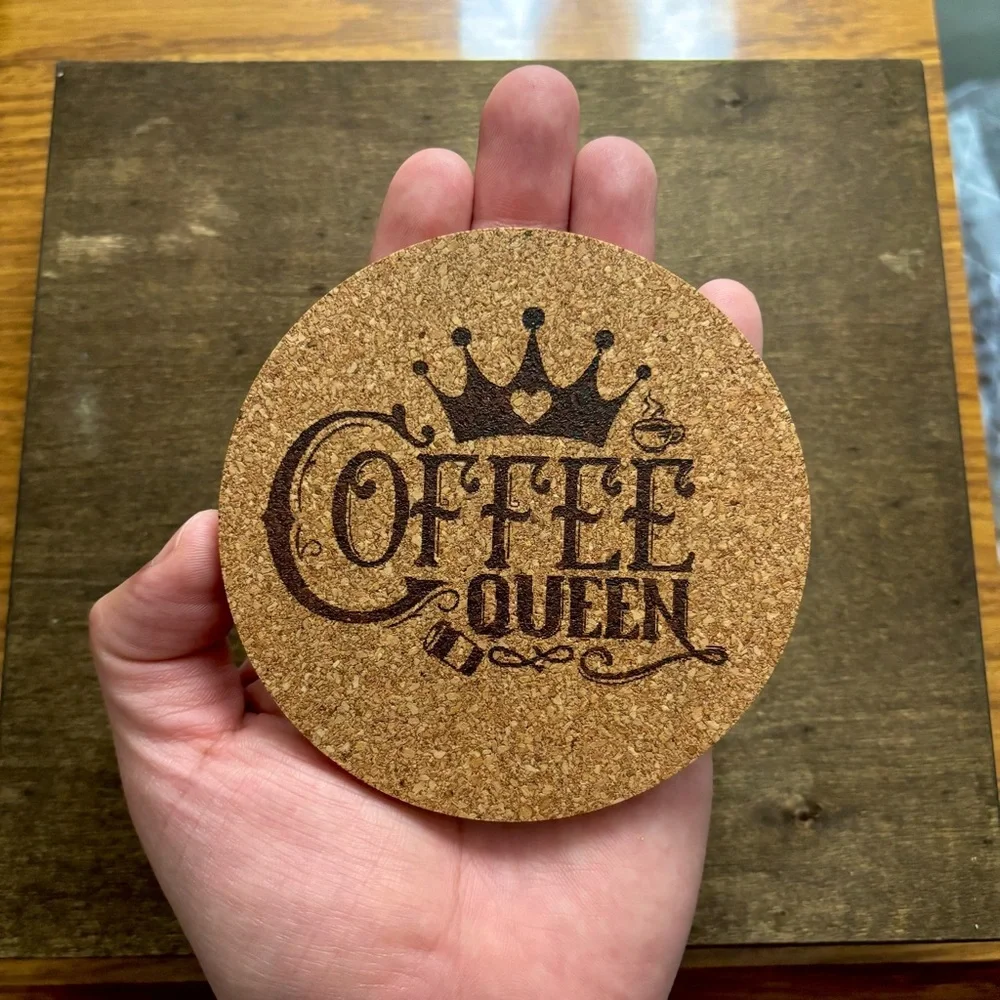 Coffee Queen Laser Engraved Cork Coaster